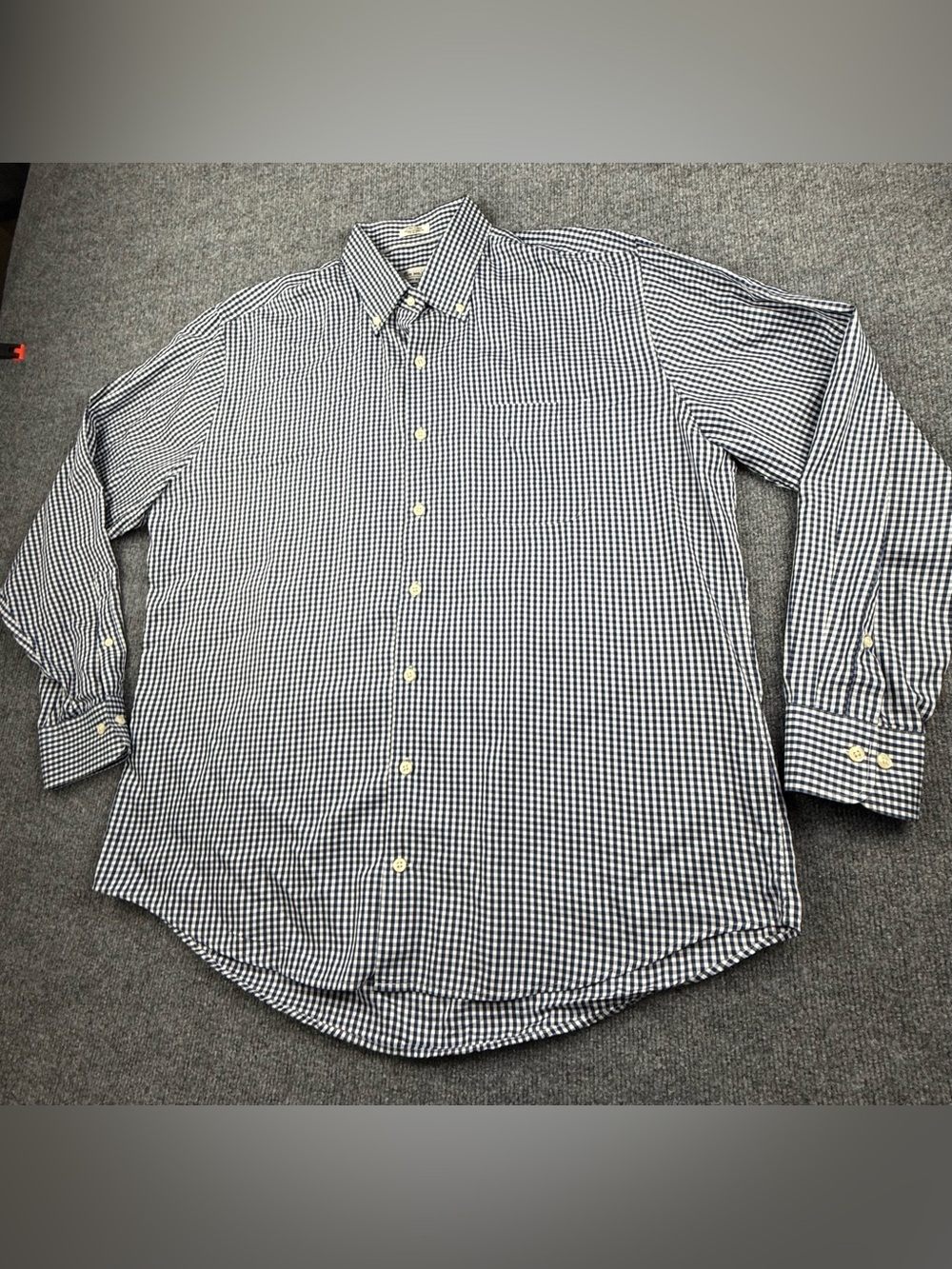 Peter Millar Crown Soft Navy and White Gingham Button-Down Shirt, Size XL - Picture 5 of 11